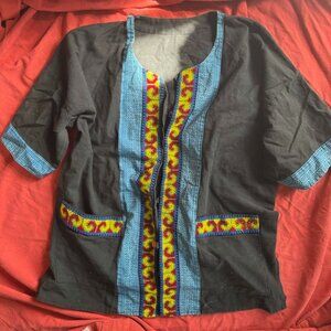 Blue Ethnic Embroidered Shirt